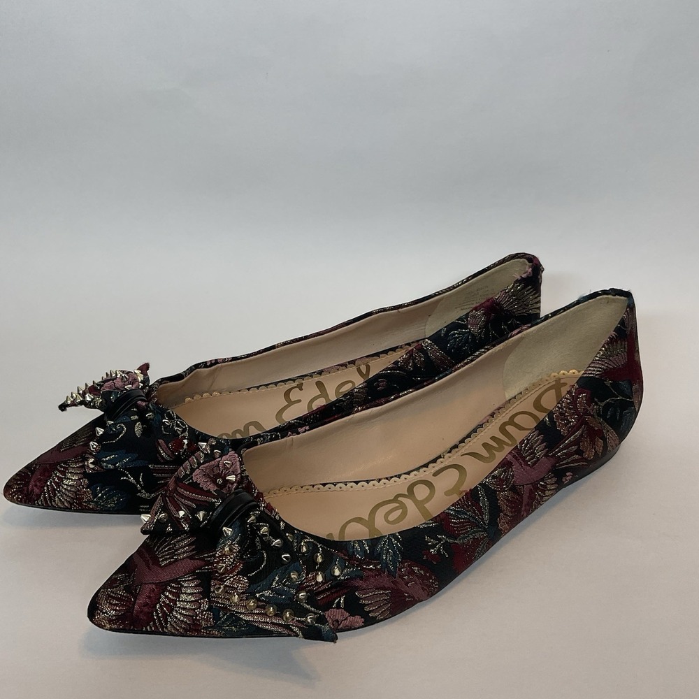 Sam Edelman Raisa Studded Black Bird Jacquard Pointed‎ Toe  Flats Womens 8,5